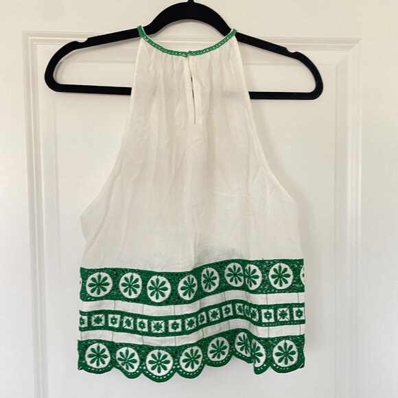 Zara White & Green Embroidered Halter Top – Women’s Size Small Boho Style - Picture 3 of 11